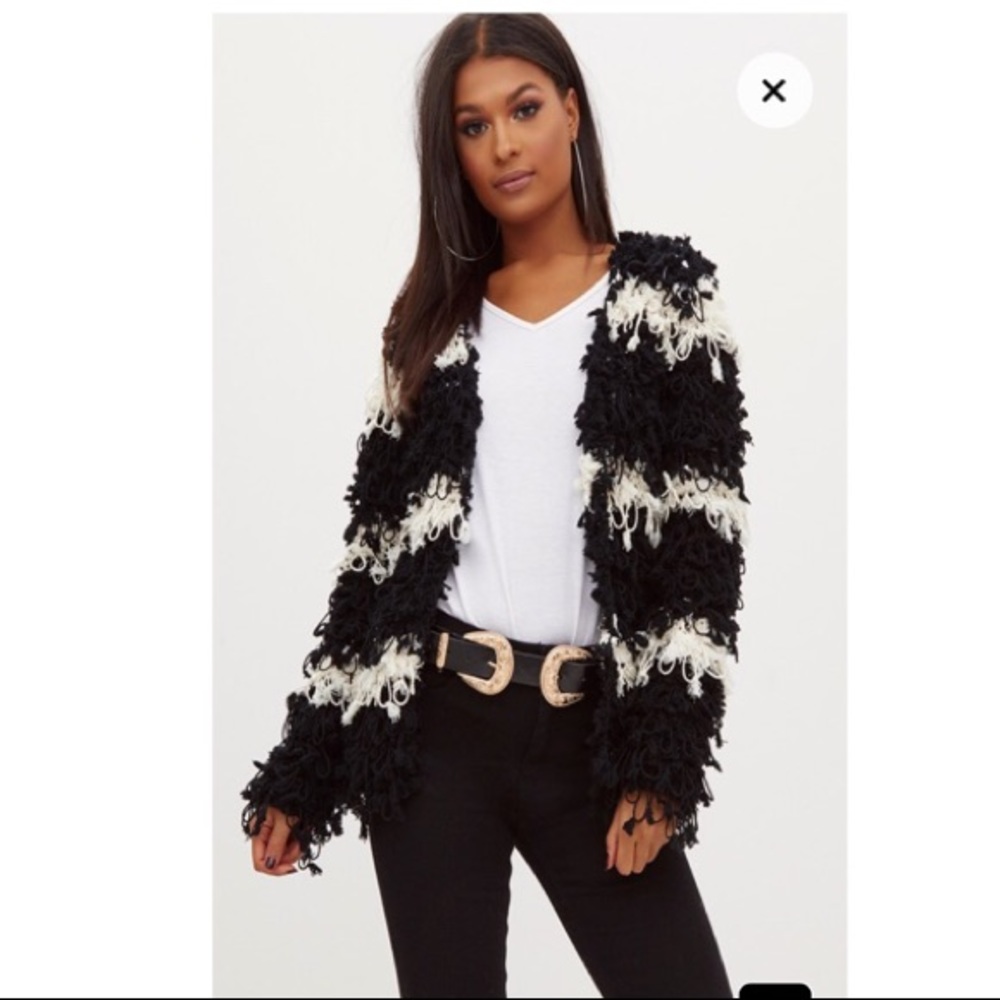 Black and white loop knit cardigan